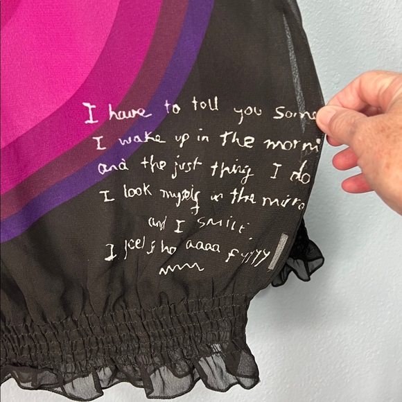 Desigual Sheer Black Pink Green Graphic Popover Long Sleeve Blouse Medium - Picture 3 of 9